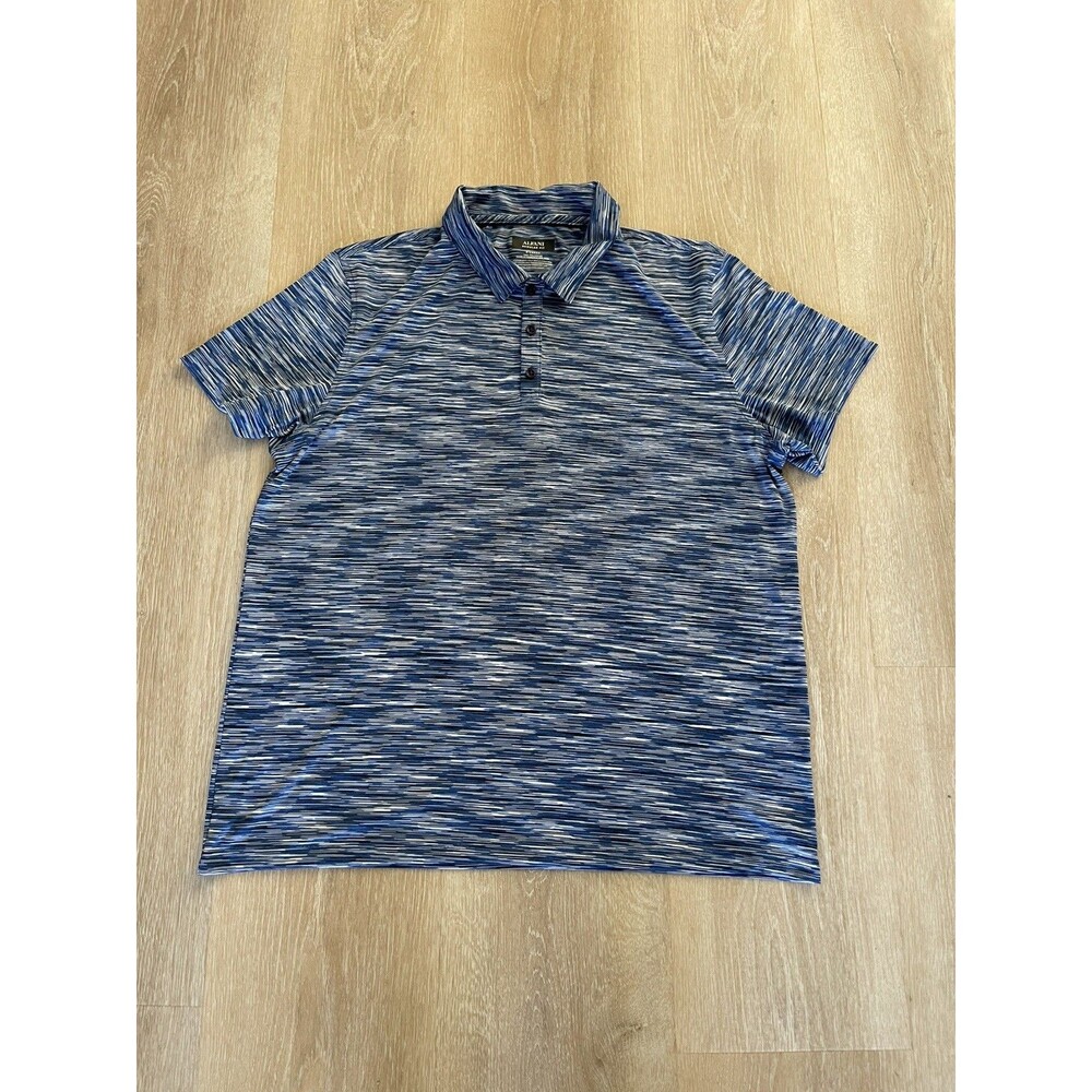 Alfani Mens Regular Fit Polo Shirt Blue White Space Dye Short Sleeve Large